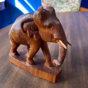 VINTAGE HAND CARVED  WOOD ELEPHANT